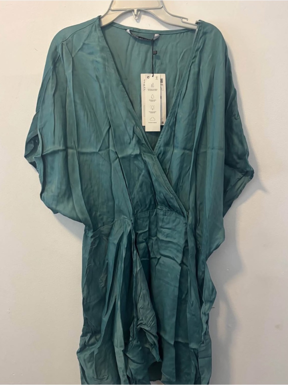 Teal Satin Wrap Dress Zara XL BNWT